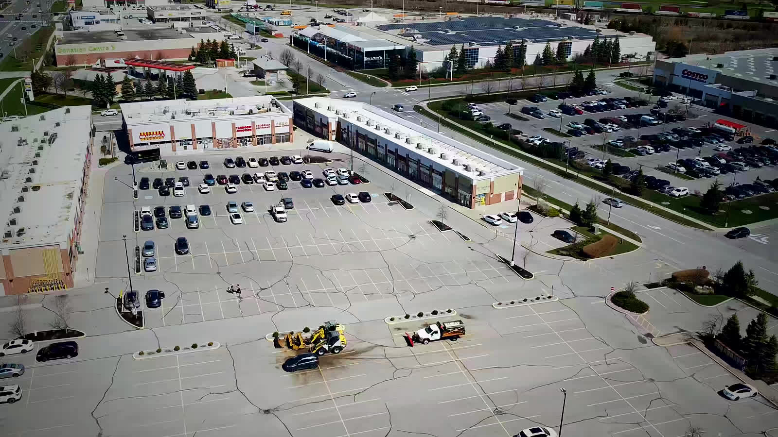A view across the plaza with the surrounding streets and Costco beyond